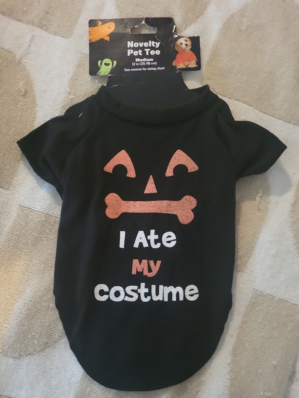 NWT Cute Halloween 'I Ate My Costume' Dog Pumpkin T-SHirt Black & Orange